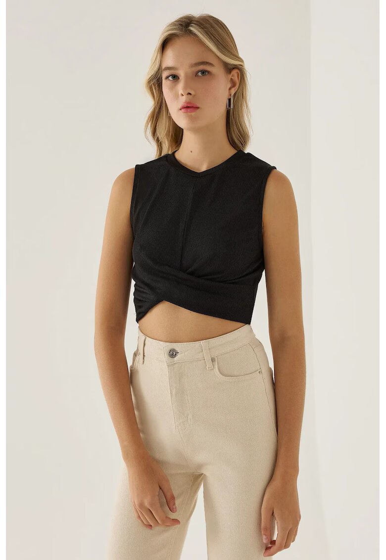HiCCUP Maiou crop tricotat negru - poliester - design asimetric