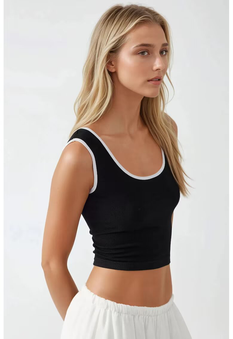 HiCCUP Maiou dama - tricot - decolteu rotund - alb/negru