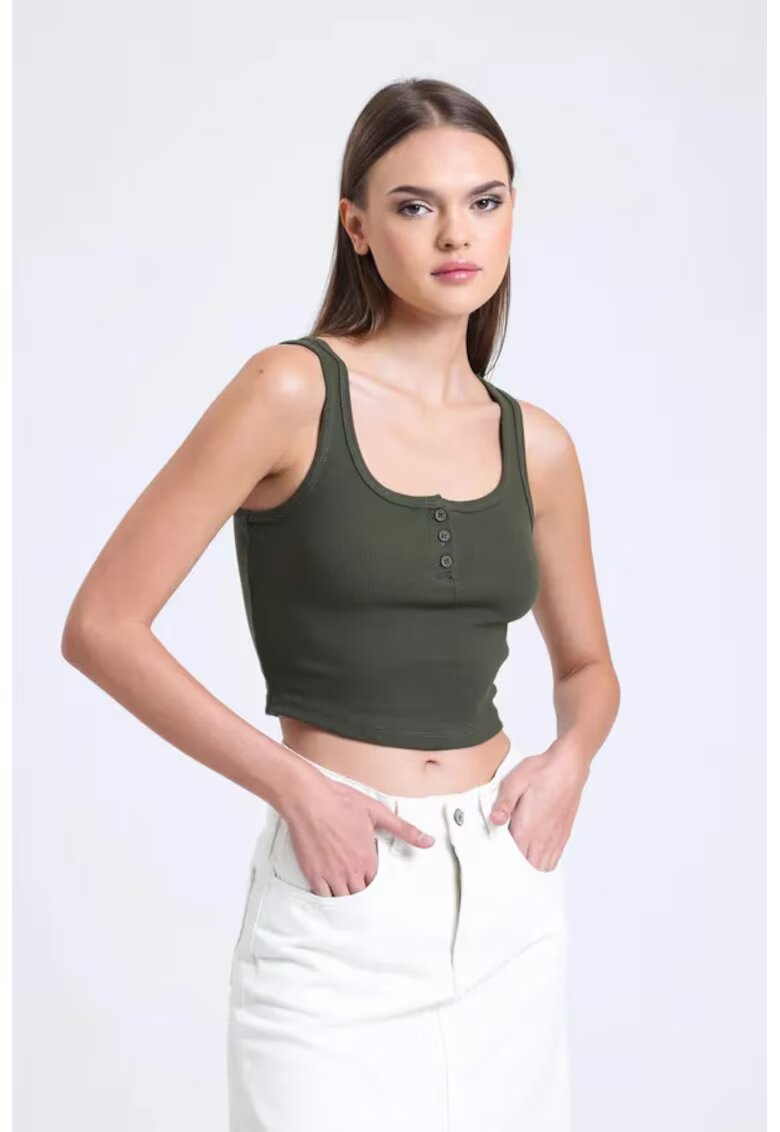 HiCCUP Maiou - guler patrat - detalii cu nasturi - verde - jerseu