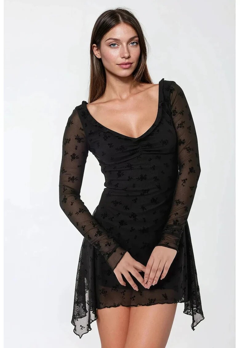 HiCCUP mulata - imprimeu floral - negru - tul - Negru