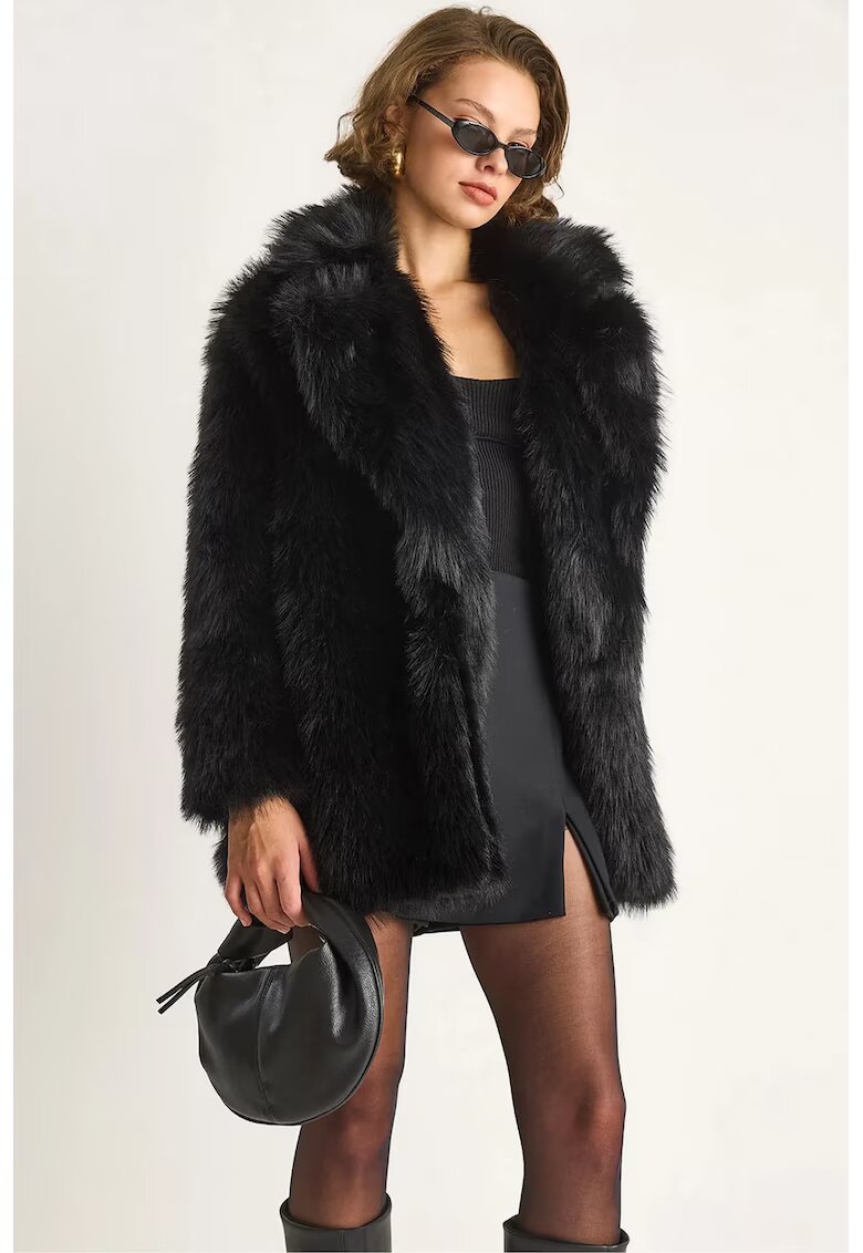 HiCCUP Palton dama - blana artificiala - negru - jerseu -