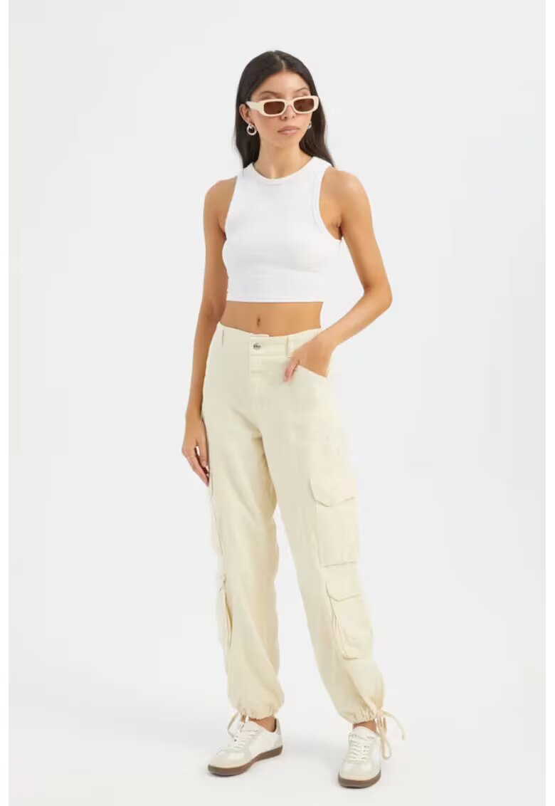 HiCCUP Pantaloni cargo - talie medie - snur - alb - denim