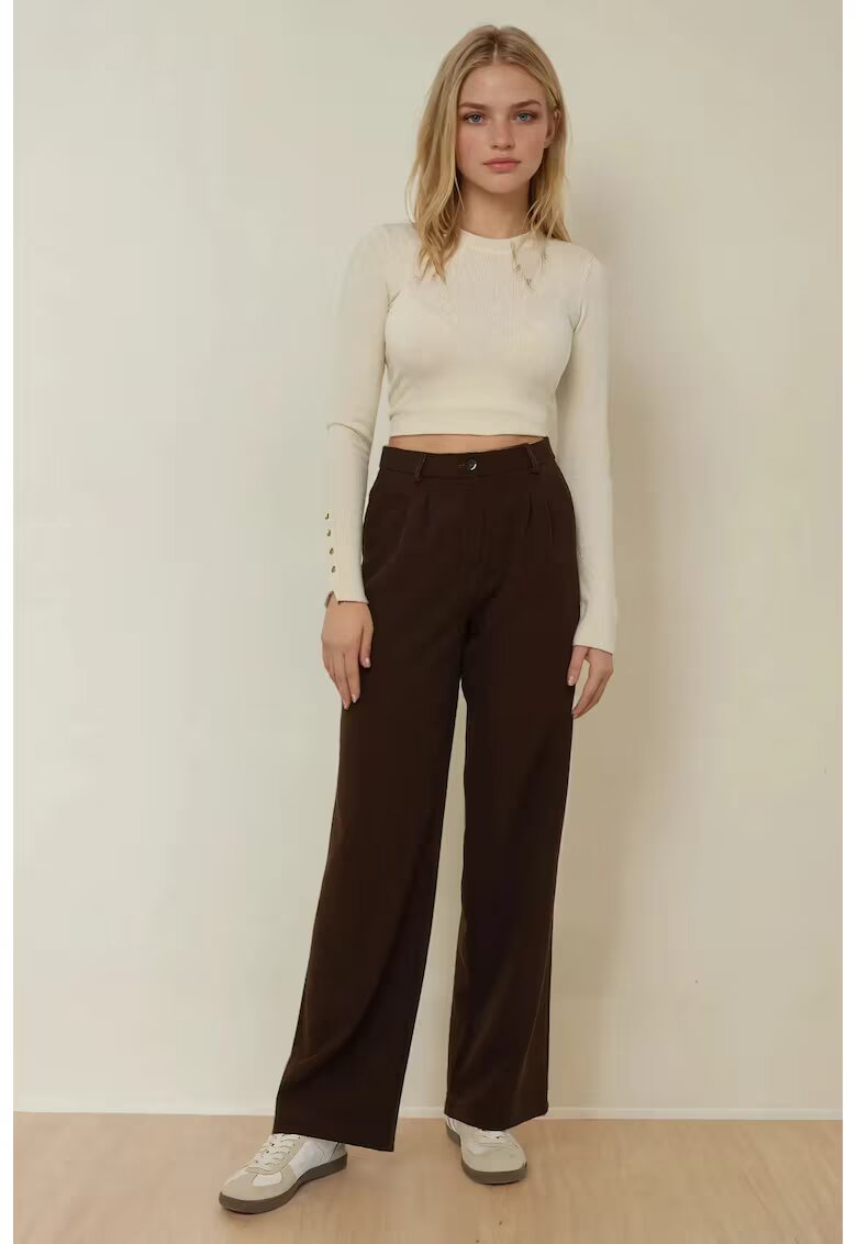 HiCCUP Pantaloni dama - casual - croiala larga - maro - poliester-elastan