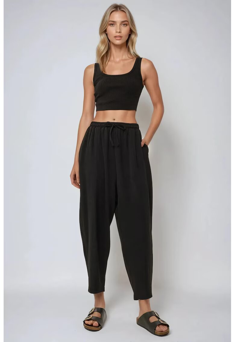 HiCCUP Pantaloni dama - Comfort Fit - talie elastica - poliester - Negru