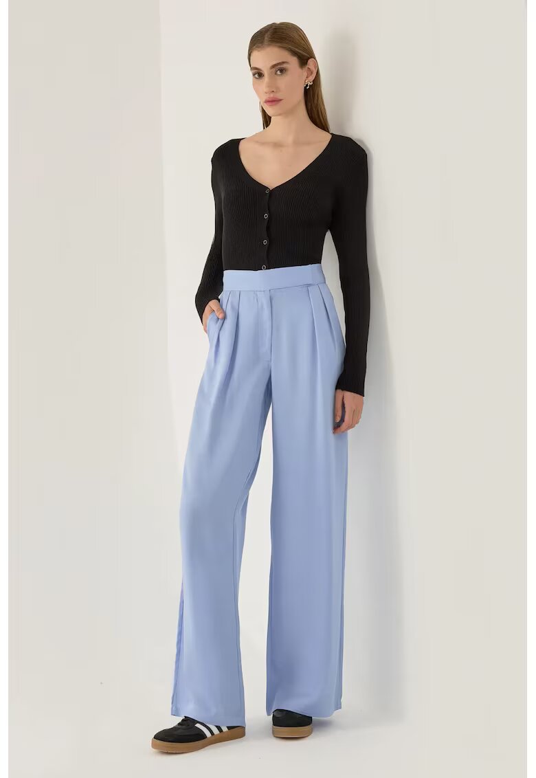HiCCUP Pantaloni dama - cu dantela - talie inalta - albastri - lyocell