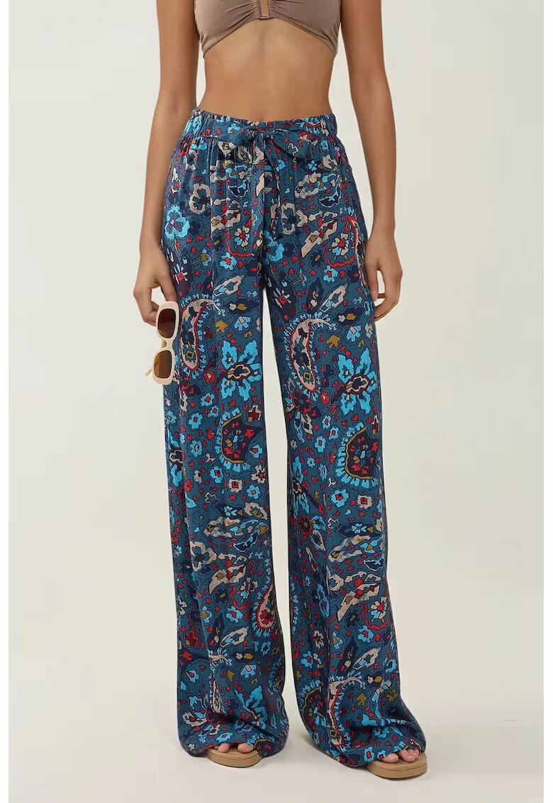 HiCCUP Pantaloni dama - cu imprimeu - talie elastica - albastru - bumbac