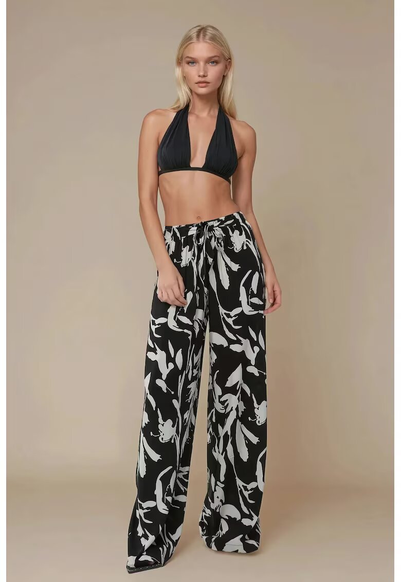 HiCCUP Pantaloni dama - cu imprimeu - talie elastica - negru - bumbac