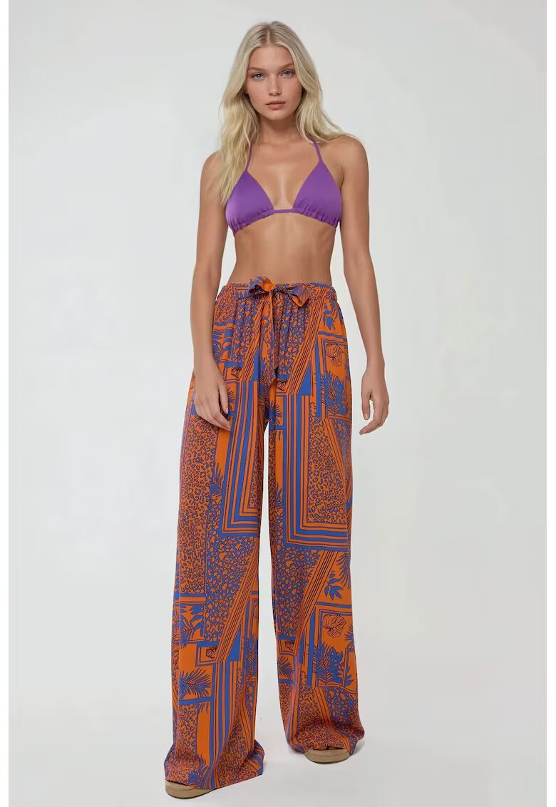HiCCUP Pantaloni dama - cu imprimeu - talie elastica - violet-portocaliu - bumbac