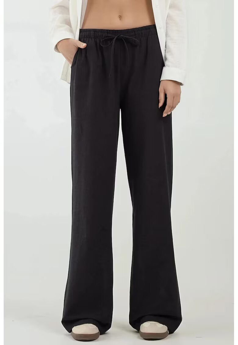 HiCCUP Pantaloni dama - cu talie elastica - croiala larga - negru - textil