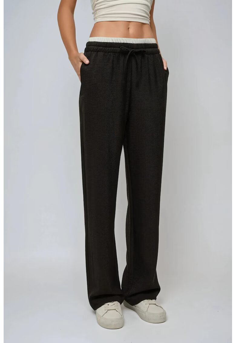 HiCCUP Pantaloni dama - cu talie elastica si croiala larga - negri - textil