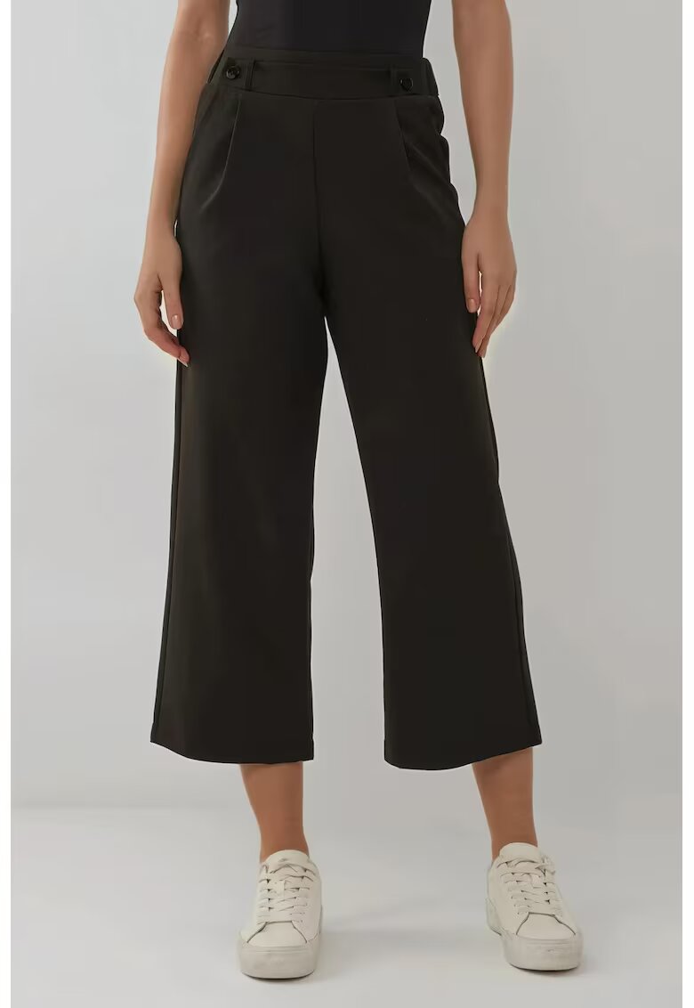 HiCCUP Pantaloni dama - cu talie inalta - detalii nasturi - negru - textil