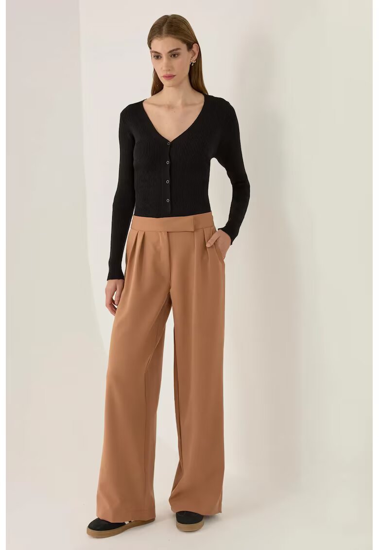 HiCCUP Pantaloni dama - cu talie inalta - maro - poliester-elastan - Maro