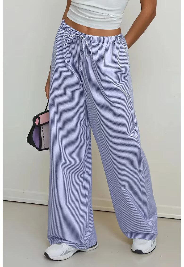 HiCCUP Pantaloni dama - din bumbac cu talie elastica - dungi - albastru