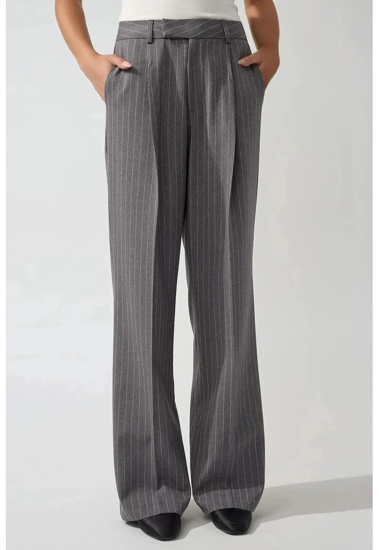 HiCCUP Pantaloni dama - drepti - plisati - gri - textil