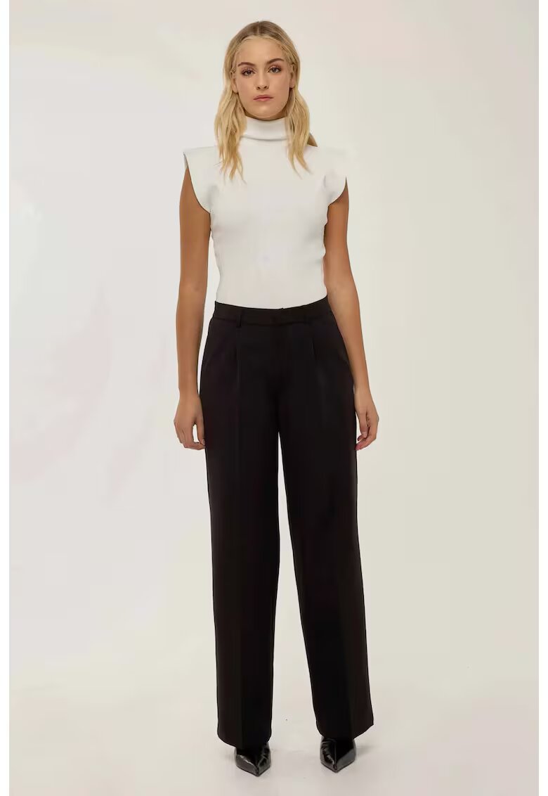HiCCUP Pantaloni dama - drepti plisati - negri - poliester-elastan