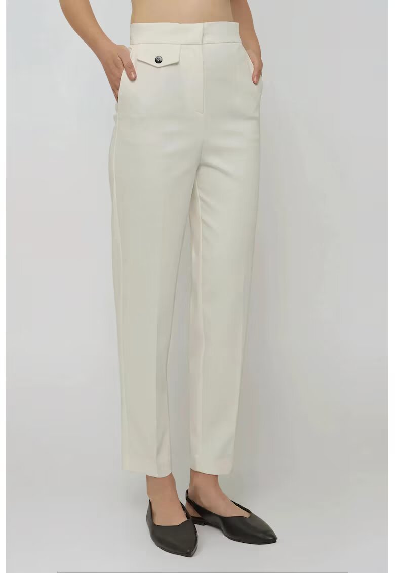 HiCCUP Pantaloni dama - drepti premium - talie inalta - alb - bumbac-elastan