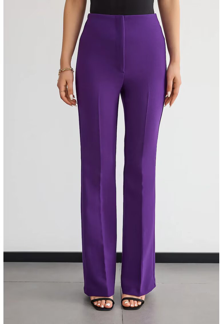 HiCCUP Pantaloni dama - drepti - talie inalta - violet - poliester si viscoza