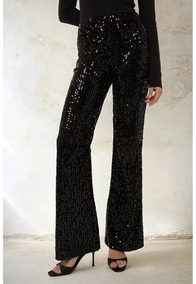 HiCCUP Pantaloni dama - evazati cu paiete - negru - poliester-elastan