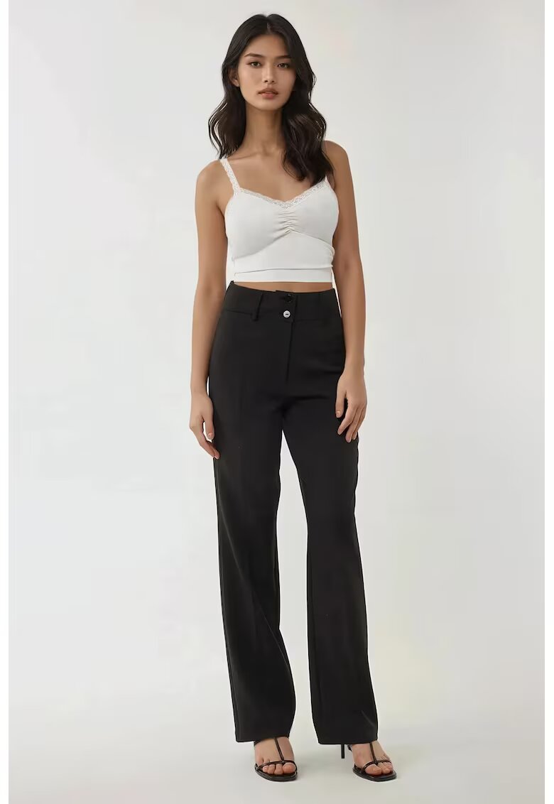 HiCCUP Pantaloni dama - evazati cu talie inalta - negri - bumbac-elastan