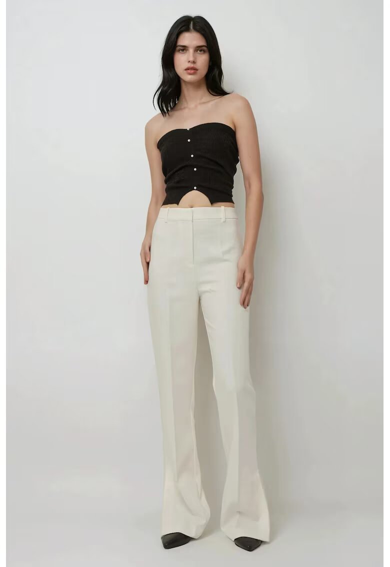 HiCCUP Pantaloni dama - evazati premium - talie inalta - alb - textil