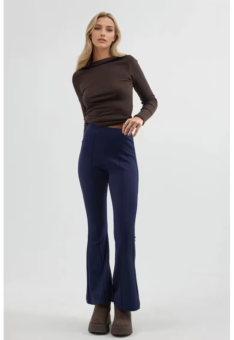 HiCCUP Pantaloni dama - evazati - talie inalta - bleumarin - textil