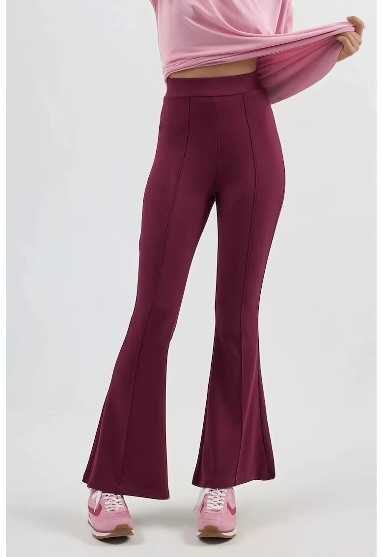 HiCCUP Pantaloni dama - evazati - talie inalta - rosu - textil