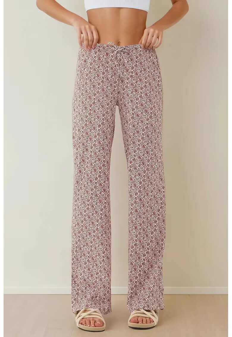 HiCCUP Pantaloni dama - largi cu imprimeu - roz - poliester-elastan