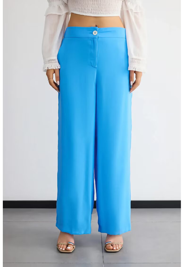 HiCCUP Pantaloni dama - largi cu talie inalta - albastru - poliester-modal