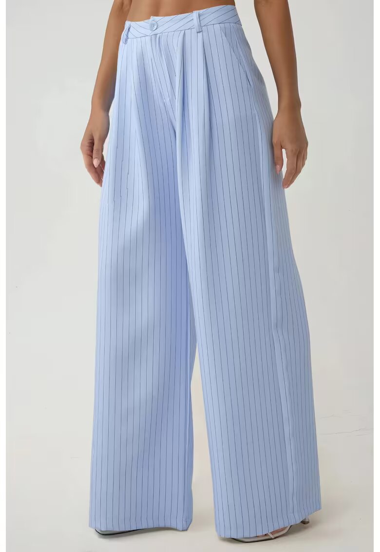 HiCCUP Pantaloni dama - largi cu talie inalta - dungi - albastru - poliester