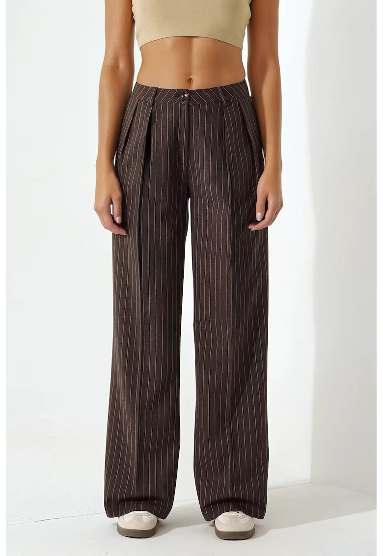 HiCCUP Pantaloni dama - Palazzo - cu dungi - croiala larga - poliester/viscoza - maro