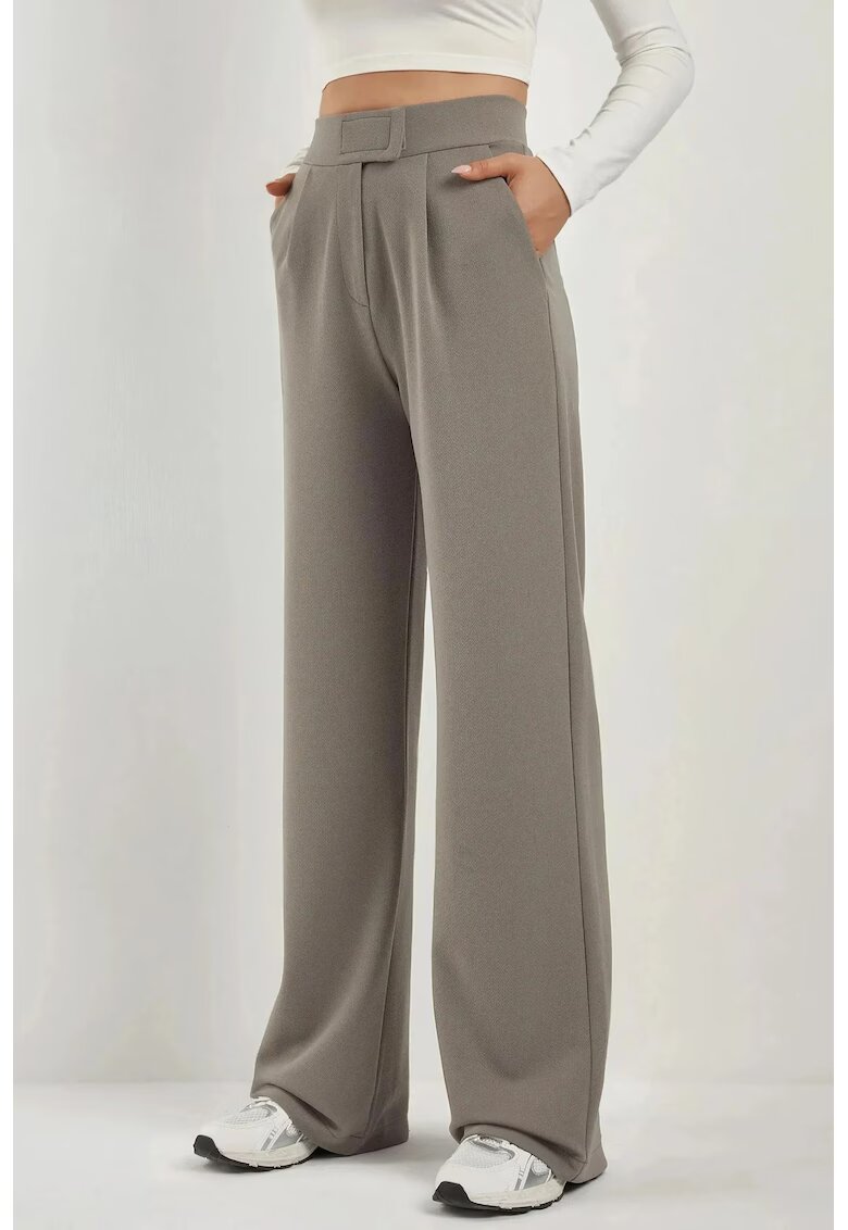 HiCCUP Pantaloni dama - Palazzo din crep elastic - talie inalta - gri