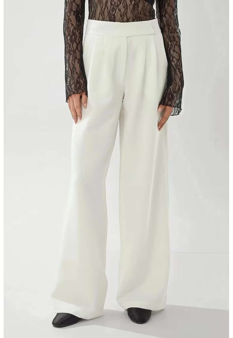 HiCCUP Pantaloni dama - Palazzo - talie inalta - textil - alb - Alb