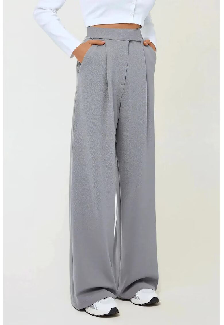 HiCCUP Pantaloni dama - Palazzo - textil - talie inalta - picioare largi - gri - crep elastic