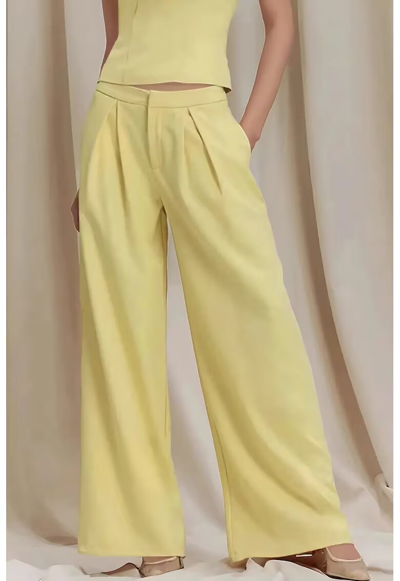 HiCCUP Pantaloni dama - plisati - croi larg - galben - textil
