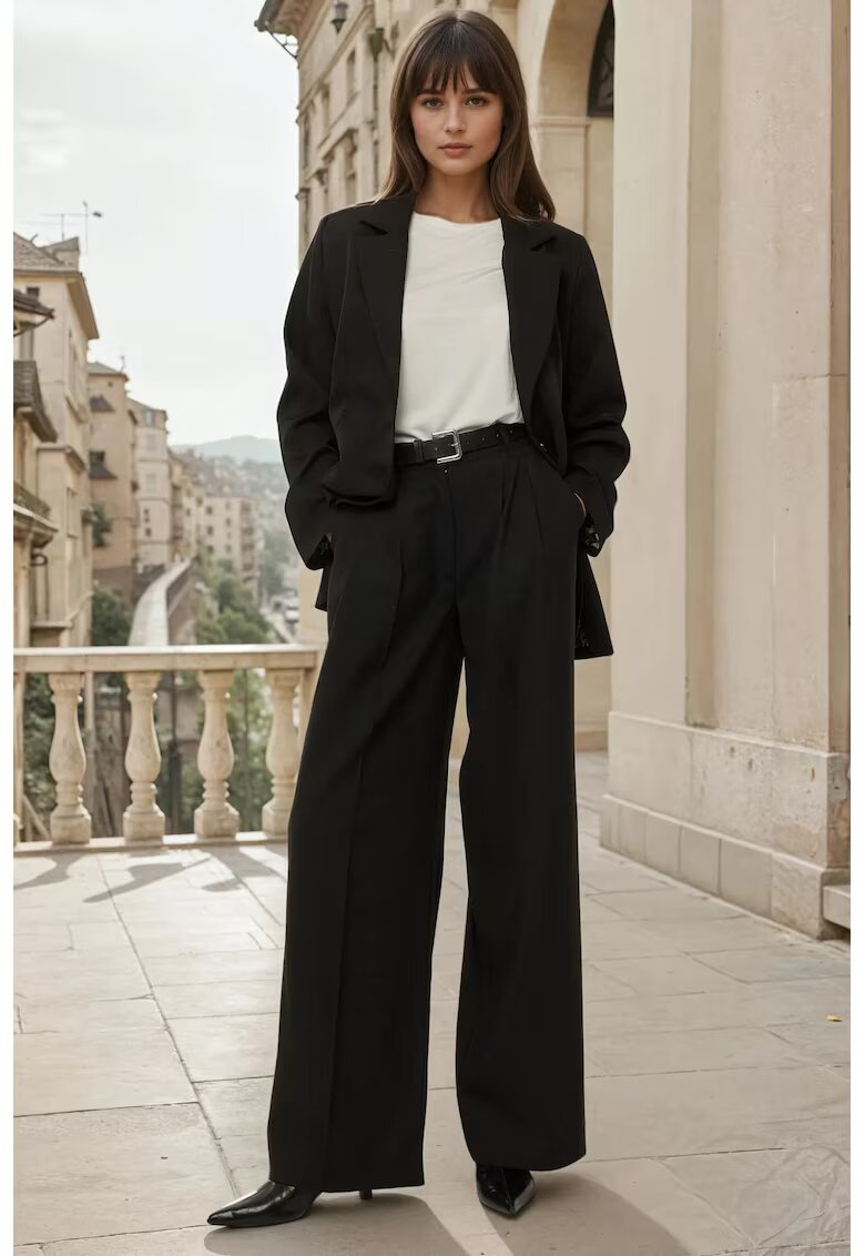 HiCCUP Pantaloni dama - plisati cu picior larg - negru - poliester-viscoza