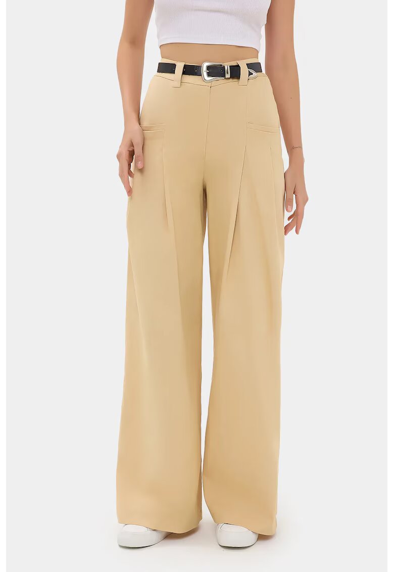 HiCCUP Pantaloni dama - plisati cu talie inalta - croiala larga - natur - poliester