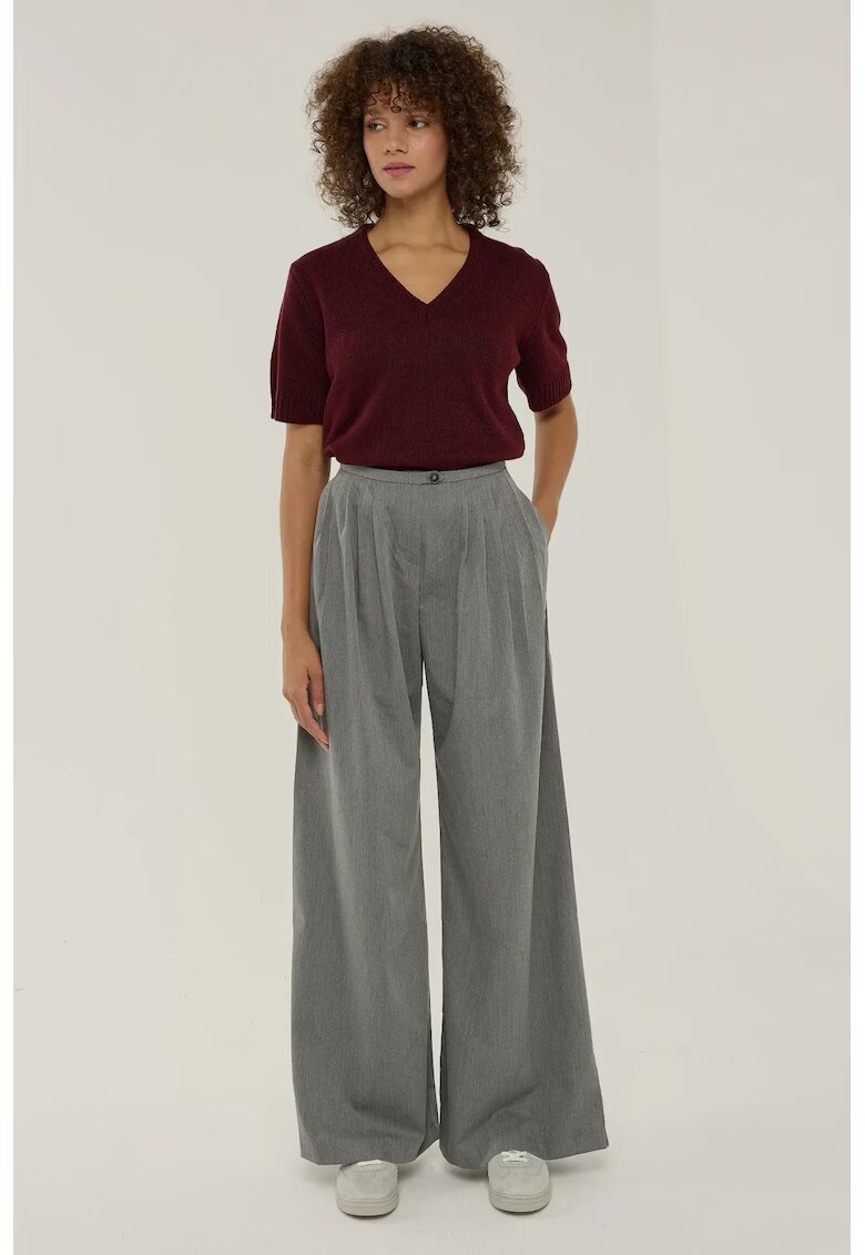 HiCCUP Pantaloni dama - plisati - picior larg - gri - poliester-viscoza