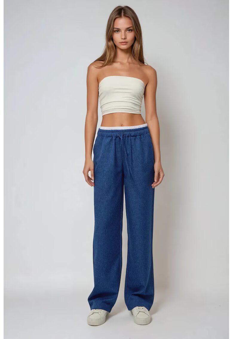 HiCCUP Pantaloni dama - talie elastica - croiala larga - bleumarin - textil