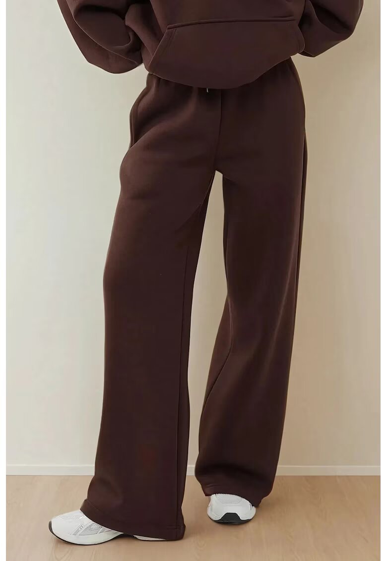 HiCCUP Pantaloni dama - talie elastica - maro - bumbac