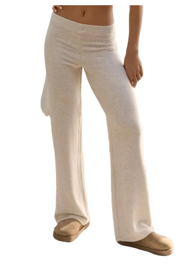 HiCCUP Pantaloni dama - talie inalta - bej - tricot