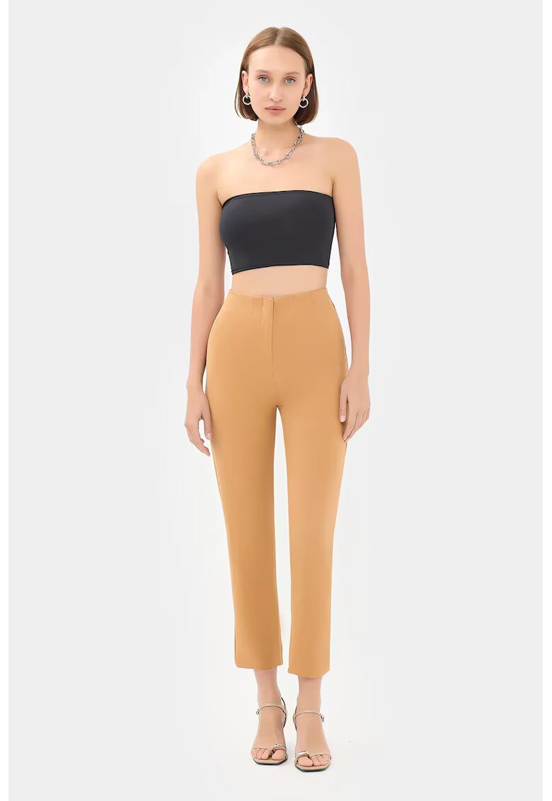 HiCCUP Pantaloni dama - talie inalta - croiala tip morcov - alb - textil