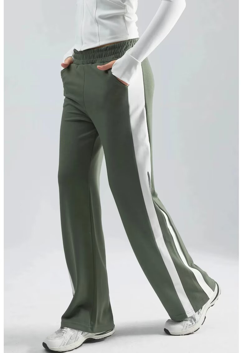 HiCCUP Pantaloni dama - talie inalta - picior larg - verde kaki - textil