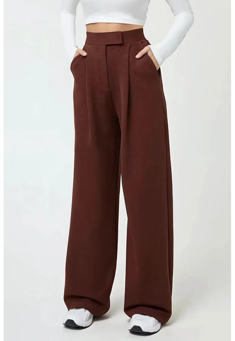 HiCCUP Pantaloni dama - textil - talie inalta - culoare maro