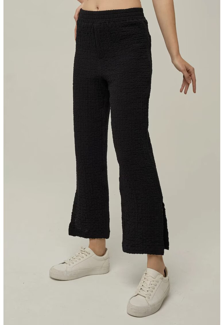 HiCCUP Pantaloni dama - texturati - talie inalta - negru - bumbac-elastan