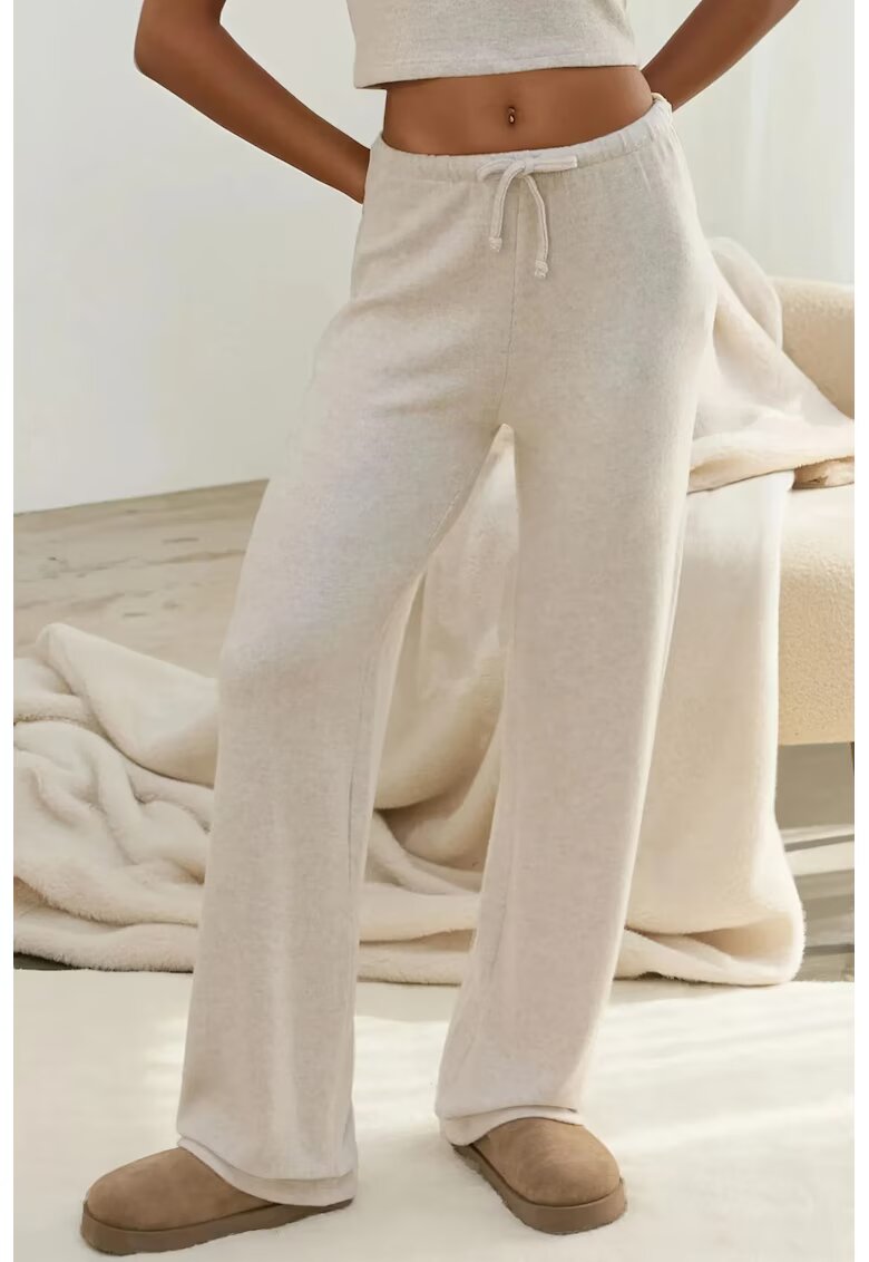 HiCCUP Pantaloni dama - tricotati - talie inalta - crem - material moale