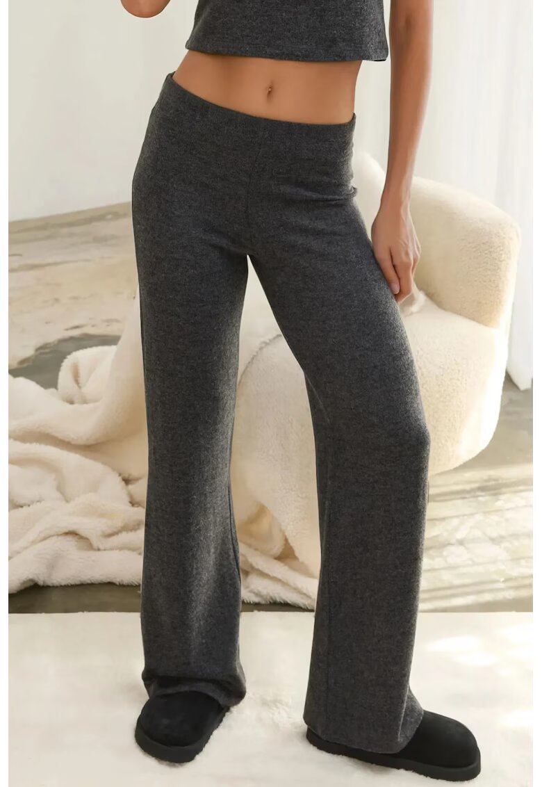 HiCCUP Pantaloni dama - tricotati - talie inalta - gri inchis - material moale