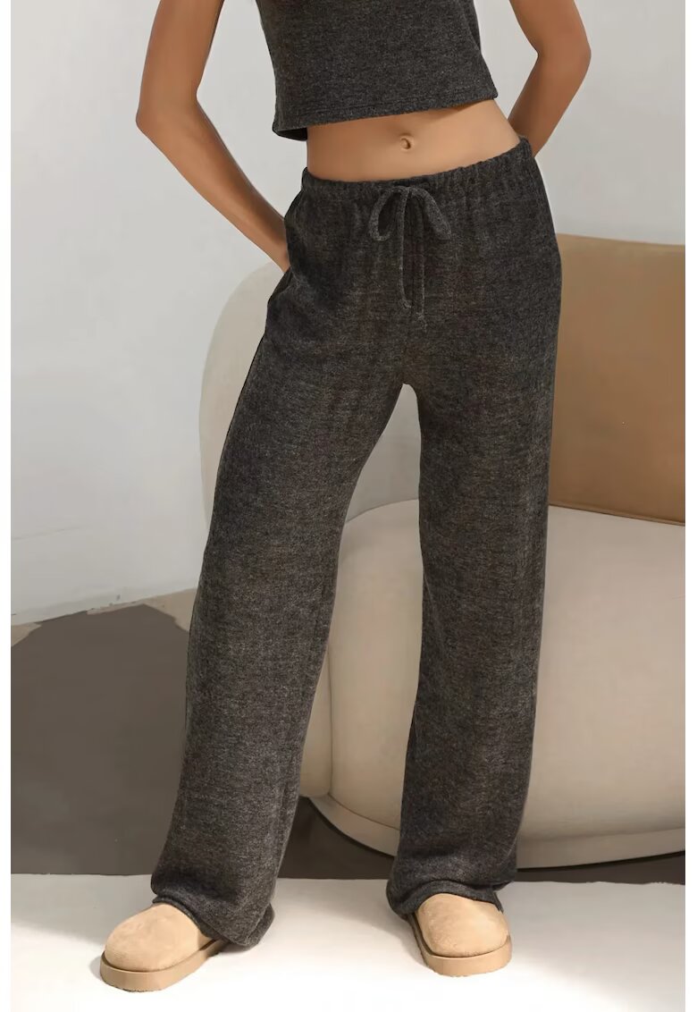 HiCCUP Pantaloni dama - tricotati - talie inalta - gri inchis - poliester