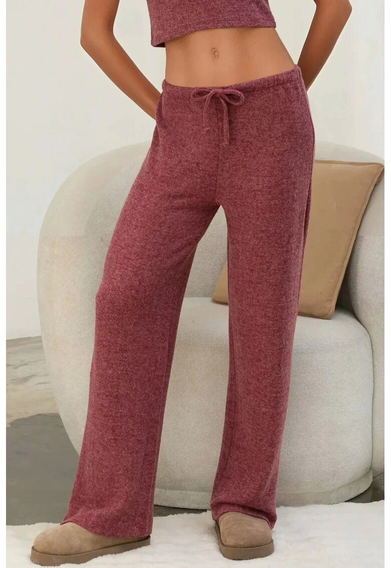 HiCCUP Pantaloni dama - tricotati - talie inalta - visiniu - material moale