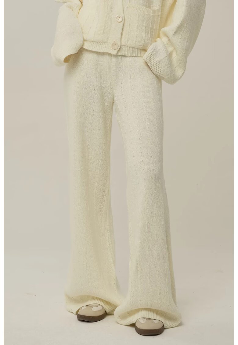 HiCCUP Pantaloni dama - tricotati texturati - croi larg - culoare natur - acril