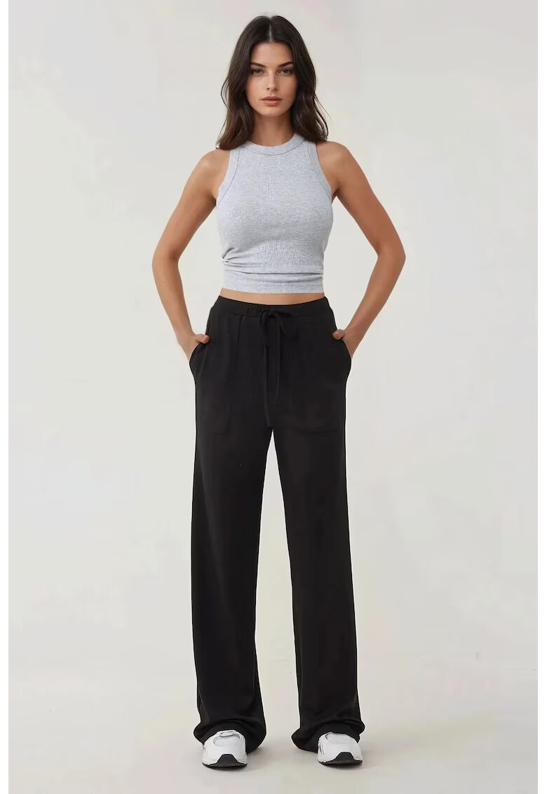 HiCCUP Pantaloni dama - tricotati texturati - croiala larga - negru - textil